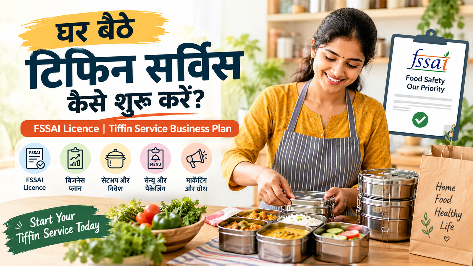 घर बैठे टिफिन सर्विस कैसे शुरू करें | FSSAI Licence | Tiffin service business plan